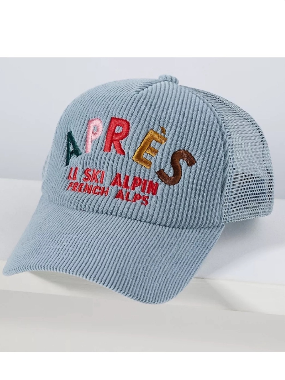 Worn West Après Ski Trucker Hat New Light Sky Blue Corduroy French Alps